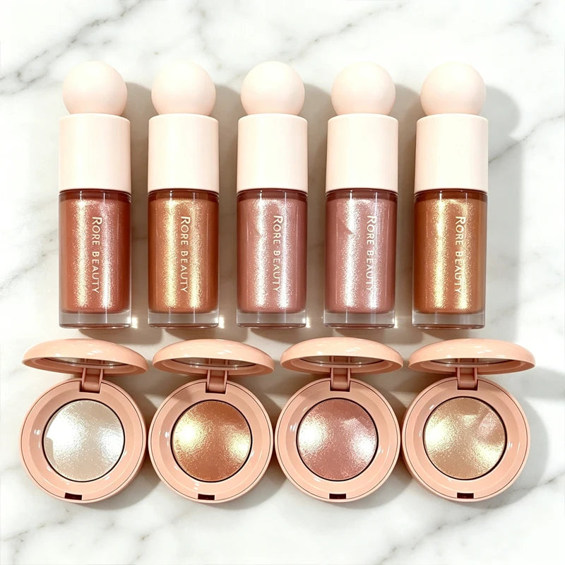 Silky Touch Highlighter & Liquid Blush Palette - Long-Lasting Oil Control Makeup
