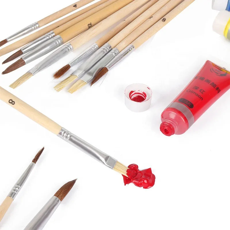 Wooden Paint Brush Set for Oil Watercolor & Acrylic Art Supplies - 13 Pieces