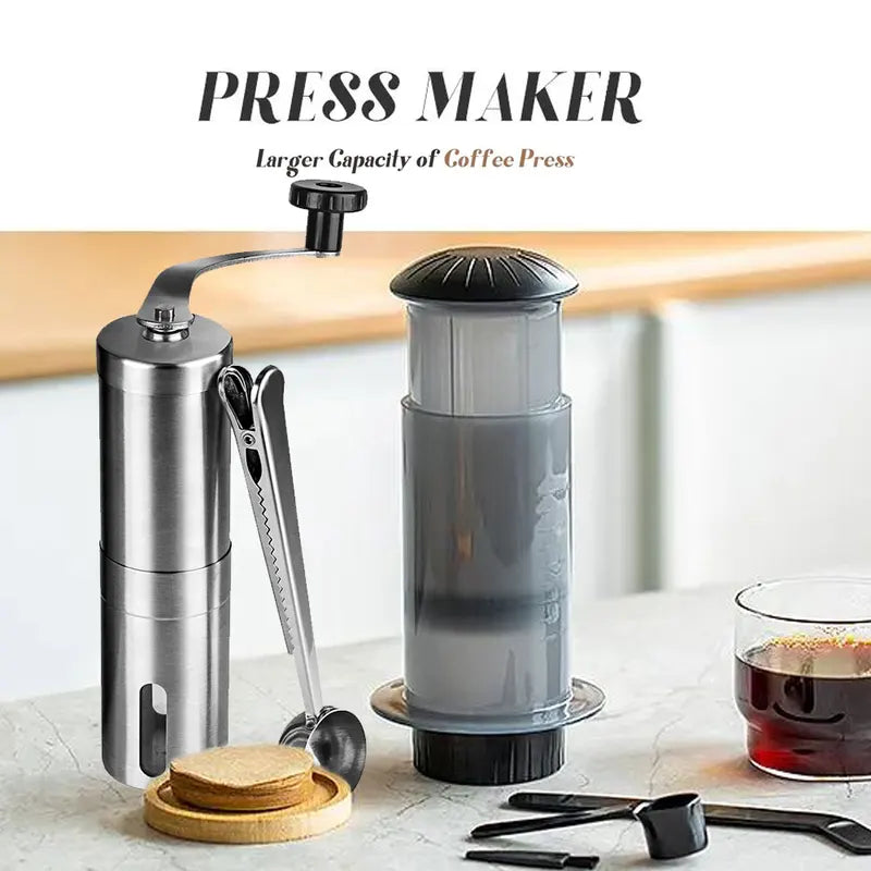 Portable 300ml AeroPress Coffee Maker with Filter Paper Kit and Grinder