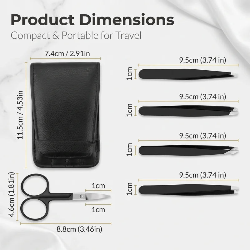 5-Piece Stainless Steel Eyebrow & Lash Tweezers Set Professional Hair Removal Tools