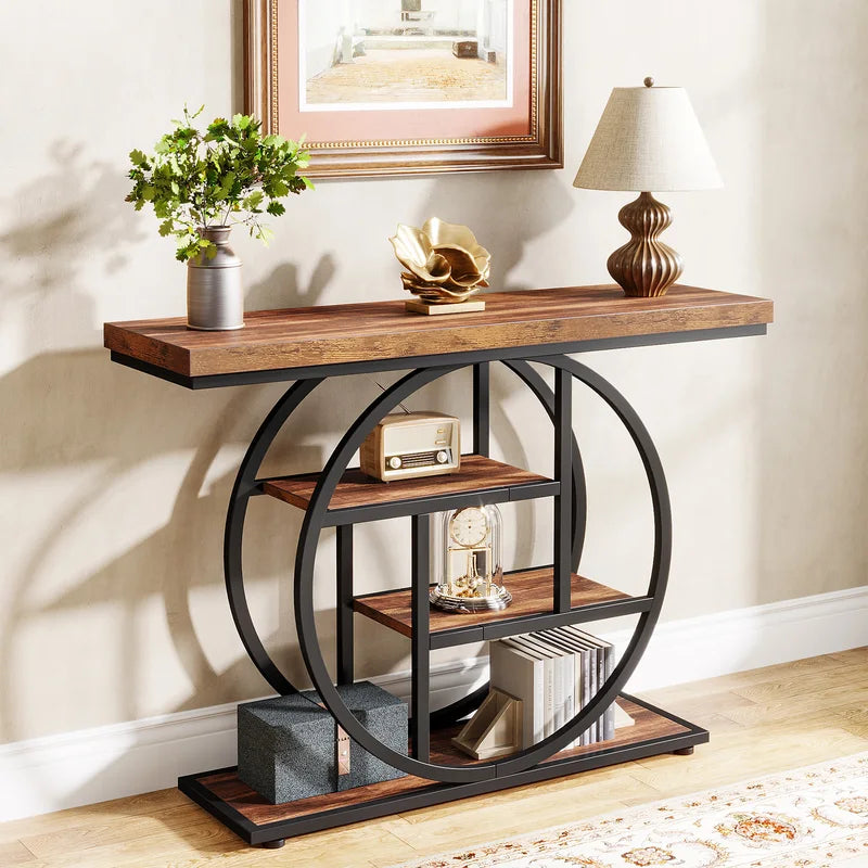 4-Tier Industrial Console Table with Shelves for Entryway Living Room