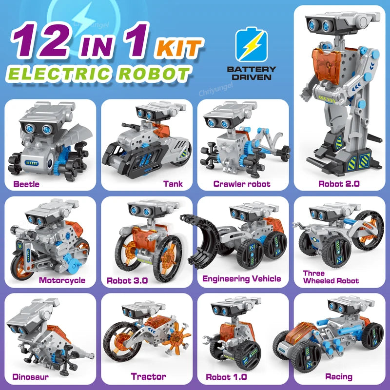 12-in-1 STEM Robot Building Kit for Kids Teens - Educational Construction Set