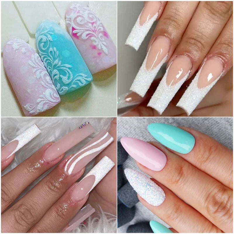12 Grids White Iridescent Nail Glitter Powder - Fine Sugar Flakes for Wedding & Manicure DIY