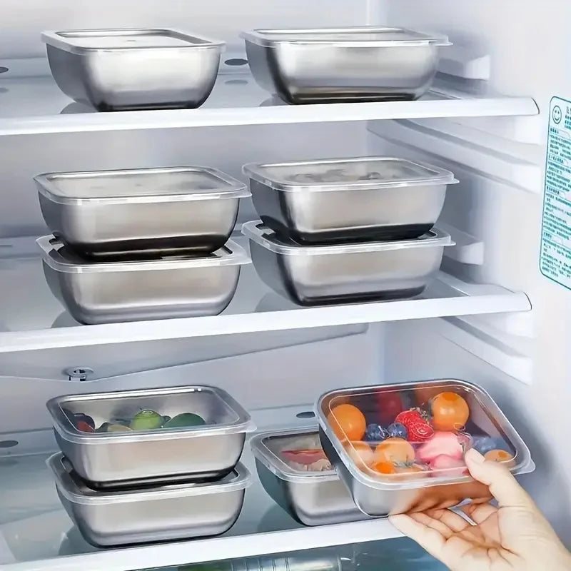 Set of 5 Stainless Steel Food Storage Containers - Stackable Meal Prep Boxes for Kitchen, Fridge & Travel