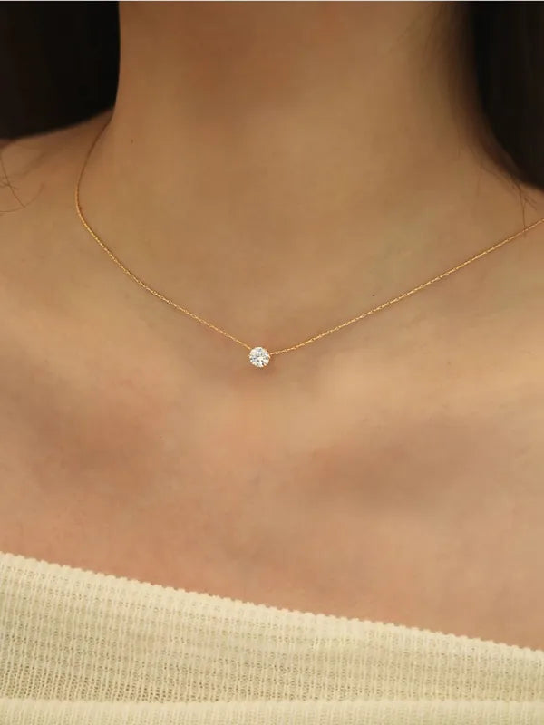 Minimalist Zircon Charm Necklace with Stainless Steel Chain - Anti Tarnish Jewelry