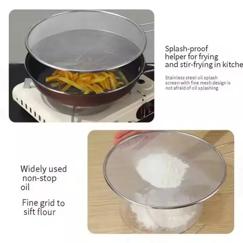 Stainless Steel Splatter Screen Oil-Proof Lid with Spill-Proof Cover for Frying Pan