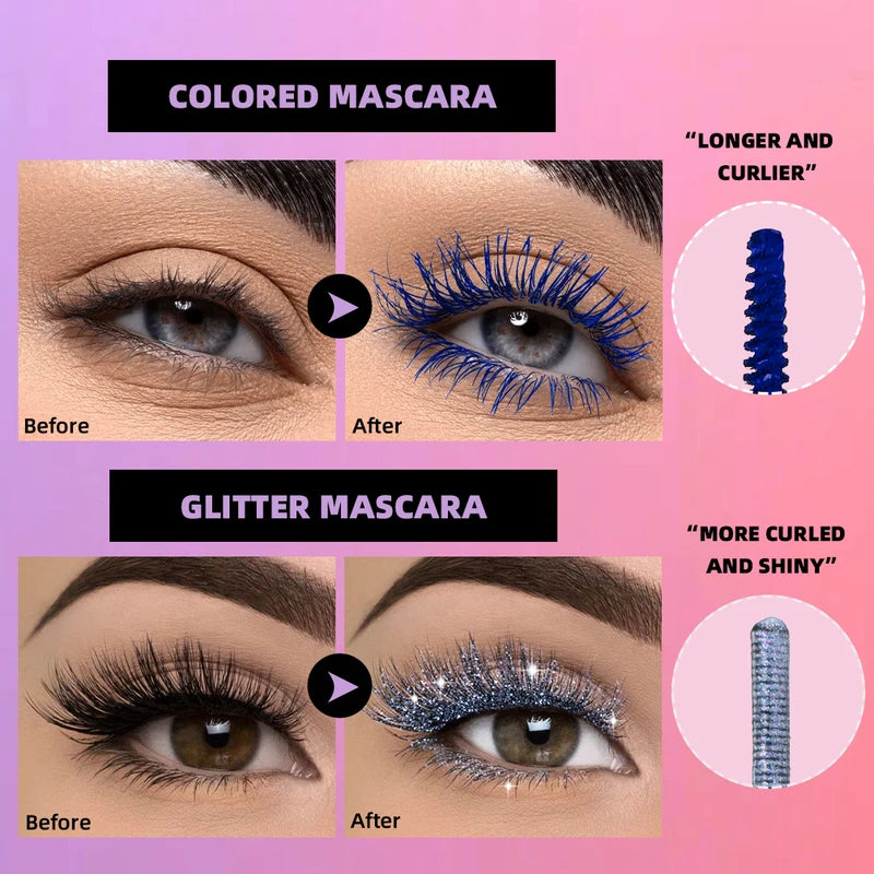 Colorful Double Head Glitter & Colored Mascara - Long-Lasting Voluminous Lash Enhancer