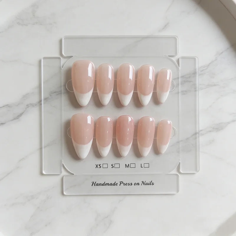 10 Pcs French Almond Cat-Eye Nude Press-On Nails Short Fake Nail Set for Women & Girls
