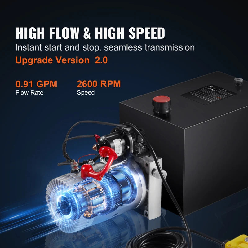 Hydraulic Pump 4-20 Quart Dump Trailer Power Unit 12V Single Acting Lift