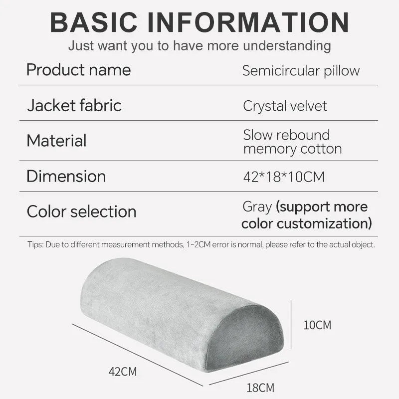 Half Moon Bolster Pillow for Legs and Neck Support - Memory Foam Salon & Grafting