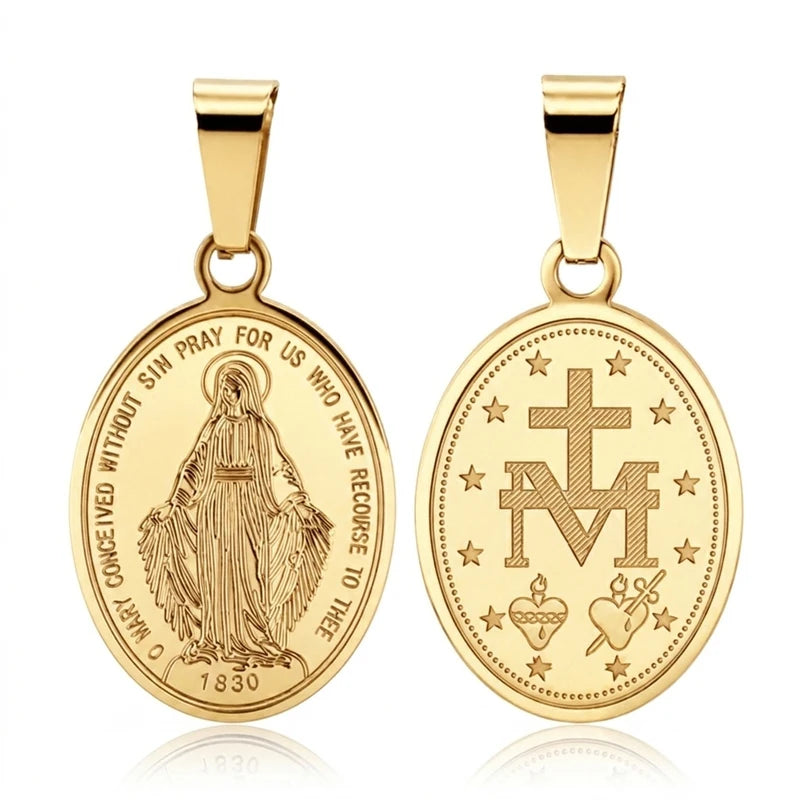 Mini Catholic Our Lady of Miraculous Medal Necklace - Stainless Steel Virgin Mary Pendant, Protection Amulet