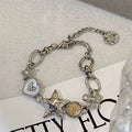 Vintage Punk Metal Love Heart Star Flower Bracelet for Women - Exquisite Jewelry Gift