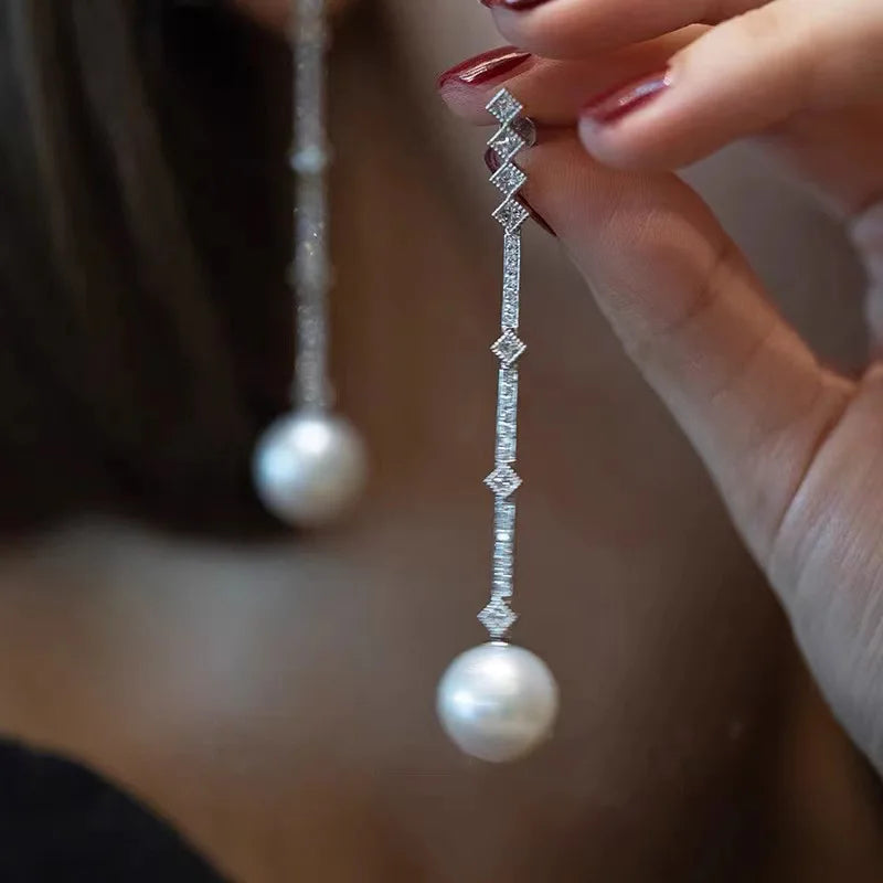 Elegant Pearl Drop Earrings for Women Bridal Wedding Jewelry with Zircon Shine