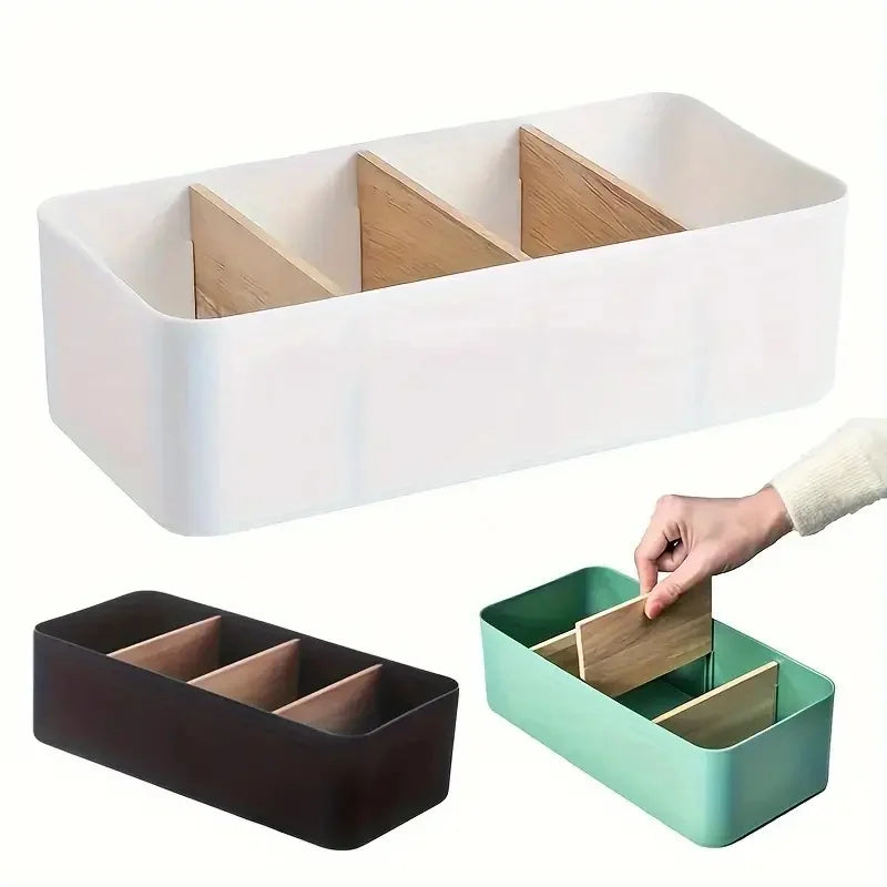 Multi-Function Desktop Storage Box with Bamboo and Wood, Remote Control & Cosmetic Organizer
