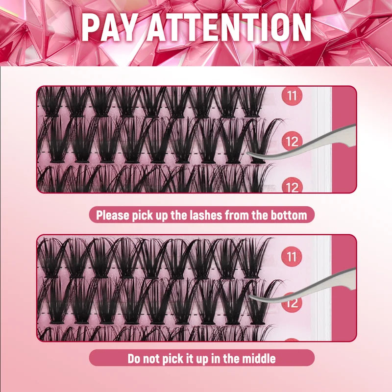 False Eyelashes 14 Rows Individual Cluster C D Curl Lengthening DIY Makeup
