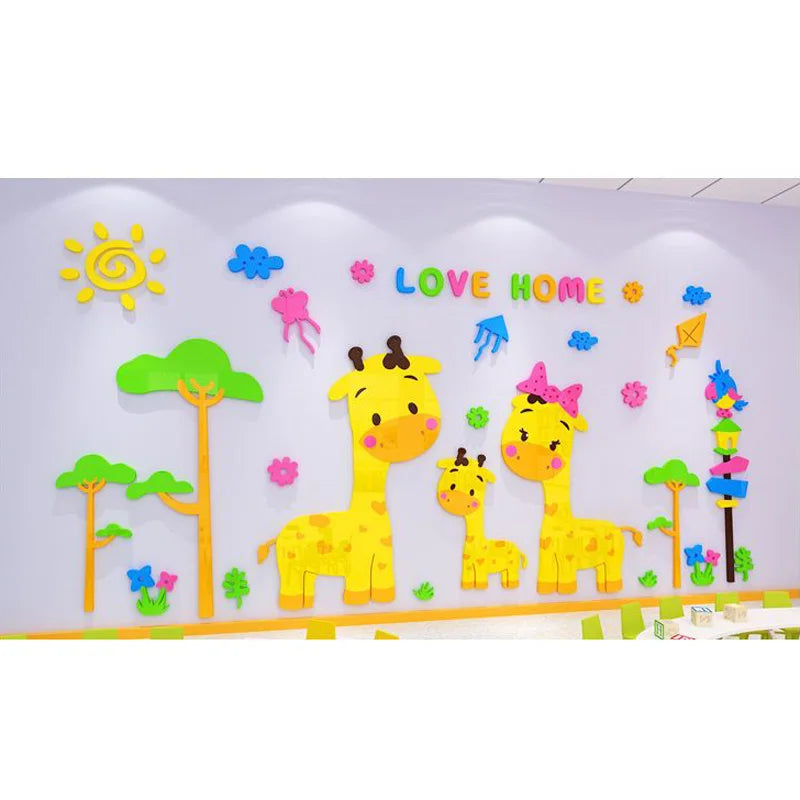 Cartoon Animal 3D Wall Decals for Kids' Classroom and Home Decor