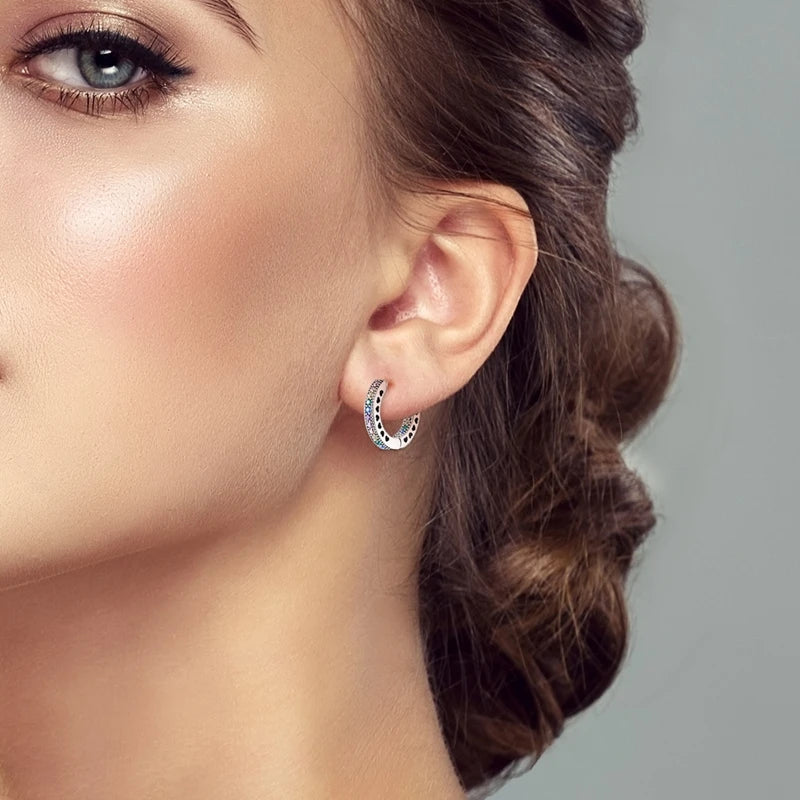 925 Sterling Silver Pavé Heart Hoop Earrings Double Hoop Studs Women Engagement Jewelry