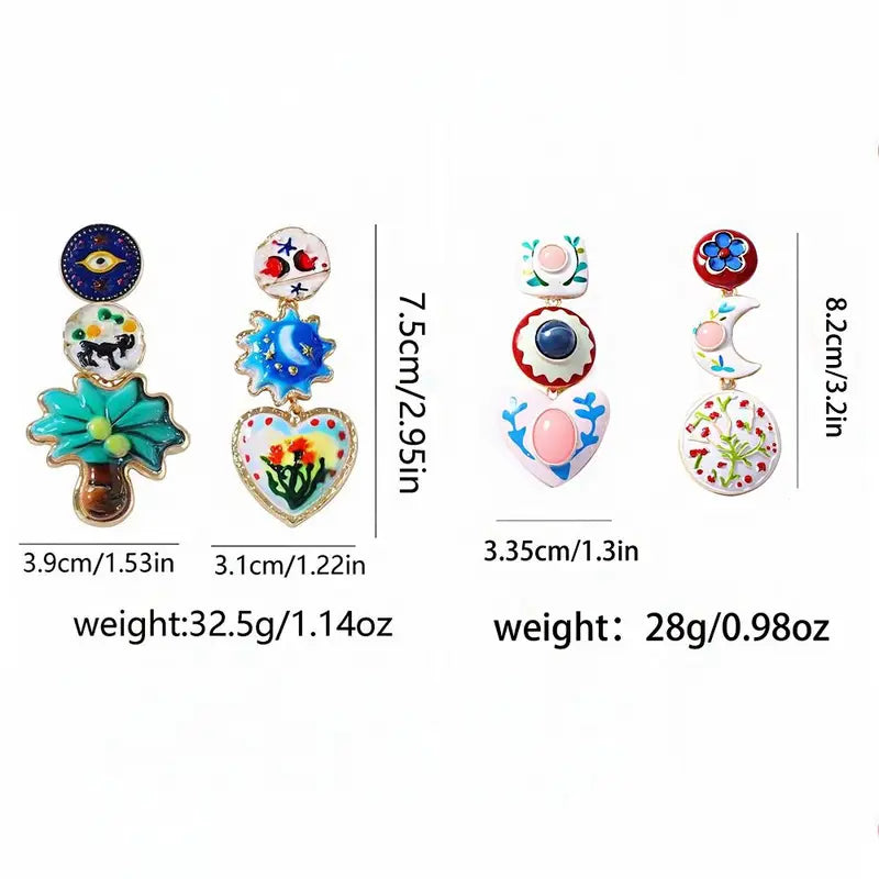Asymmetrical Enamel Dangle Earrings Geometric Zircon Bohemian Jewelry for Women