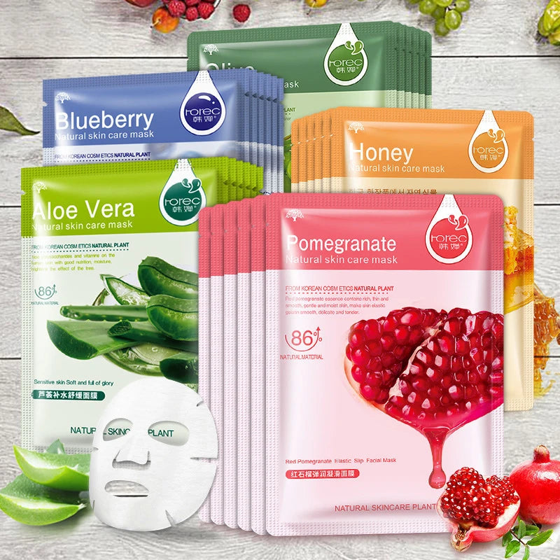 10-Piece Natural Plant Facial Mask Set - Moisturizing, Oil Control, Anti-Aging, Fruit Aloe for Skin Care