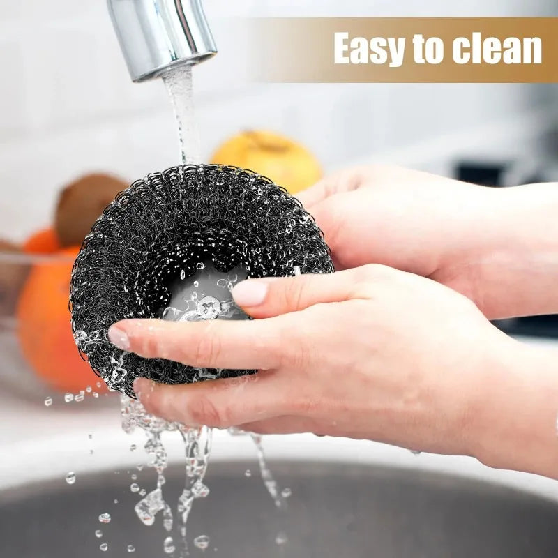 Stainless Steel Pot Brush with Handle and Metal Ball for Dishwashing - Kitchen Cleaner