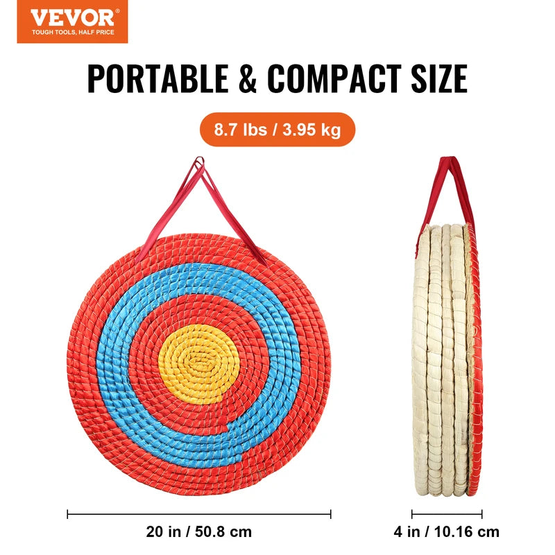 20-Inch Traditional Straw Archery Target with Colored Rope for Shooting Practice
