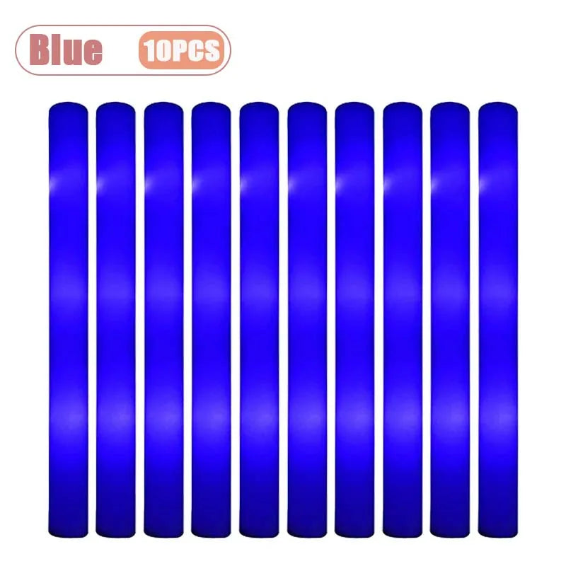 10PCS Neon Glow Stick Light Up Party Supplies - Fluorescent LED Foam Bar for Events and Night Parties