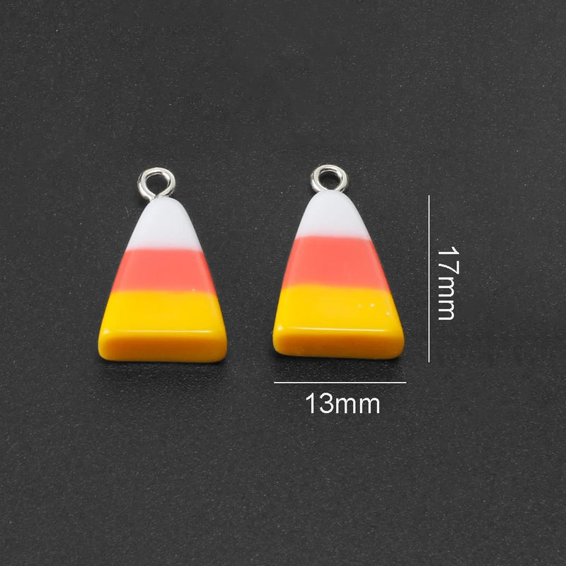10pcs Triangular Resin Candy Corn Charms Halloween Jewelry Making Supplies