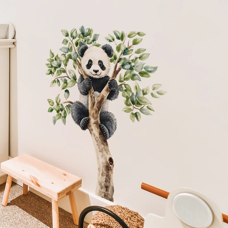 Animal Wall Stickers Panda Climbing Tree Decor for Living Room