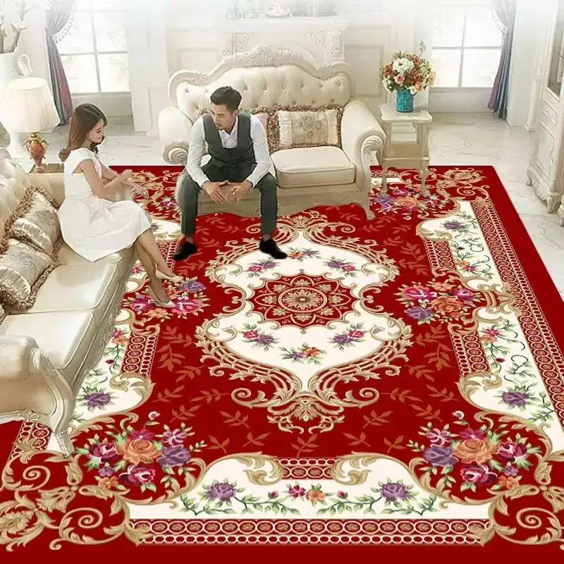 European Retro Style Area Rug for Living Room & Bedroom - Large Non-Slip Floor Mat