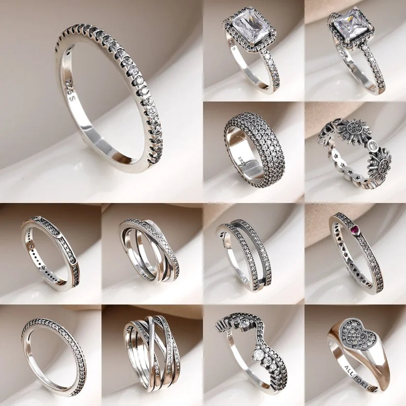 Elegant Silver Heart Moon & Star Ring for Women - Size 6-9, Luxury Jewelry