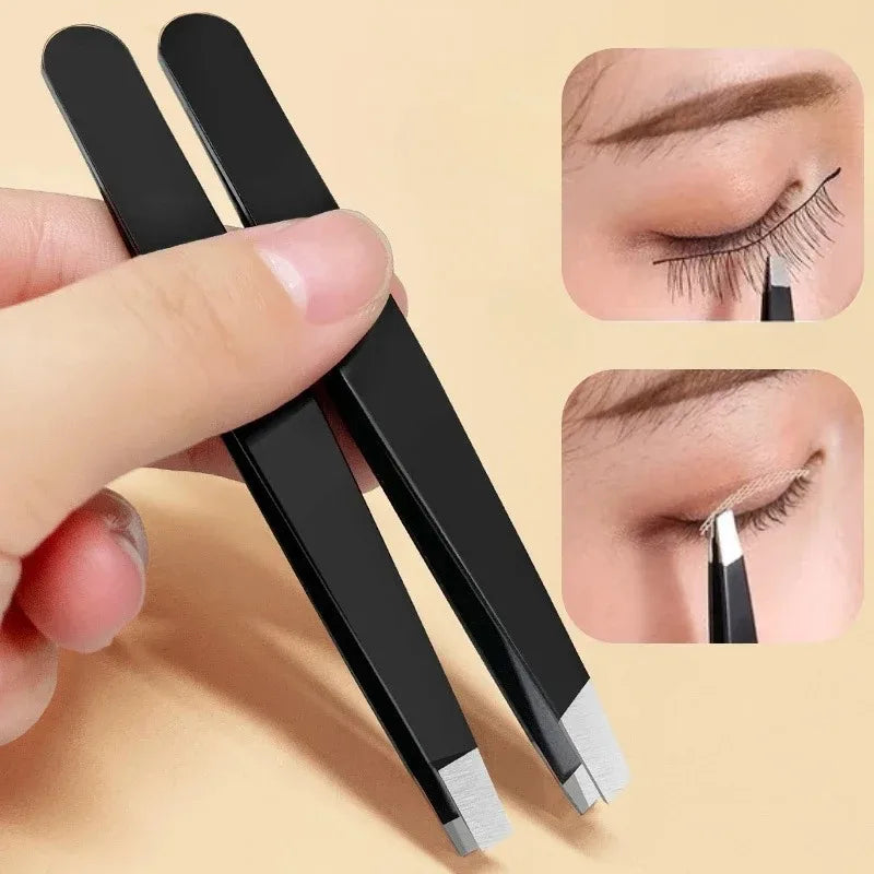 Stainless Steel Eyebrow Tweezer Set with Slant, Flat, Hook & Point Tips - Beauty Tools for Eyebrow Shaping & Ingrown Hair Removal