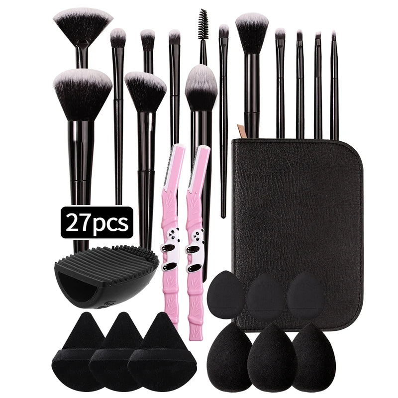Professional Makeup Brush Set with Sponges Puff and Cleaning Tools - 14 Brushes