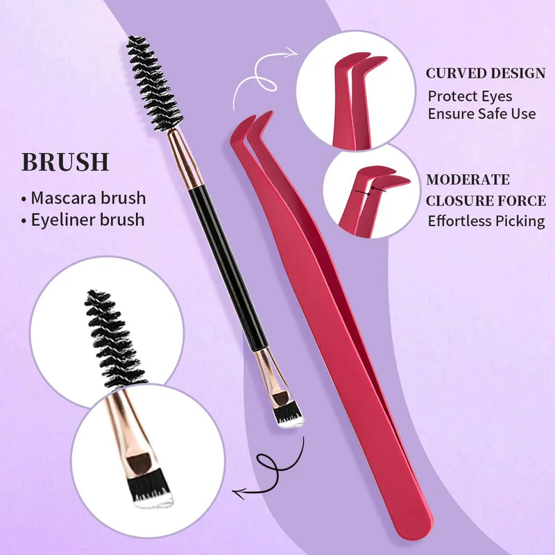 DIY Lash Extension Kit with Clusters, Bond & Seal Remover, Tweezers & Brush - Multiple Colors