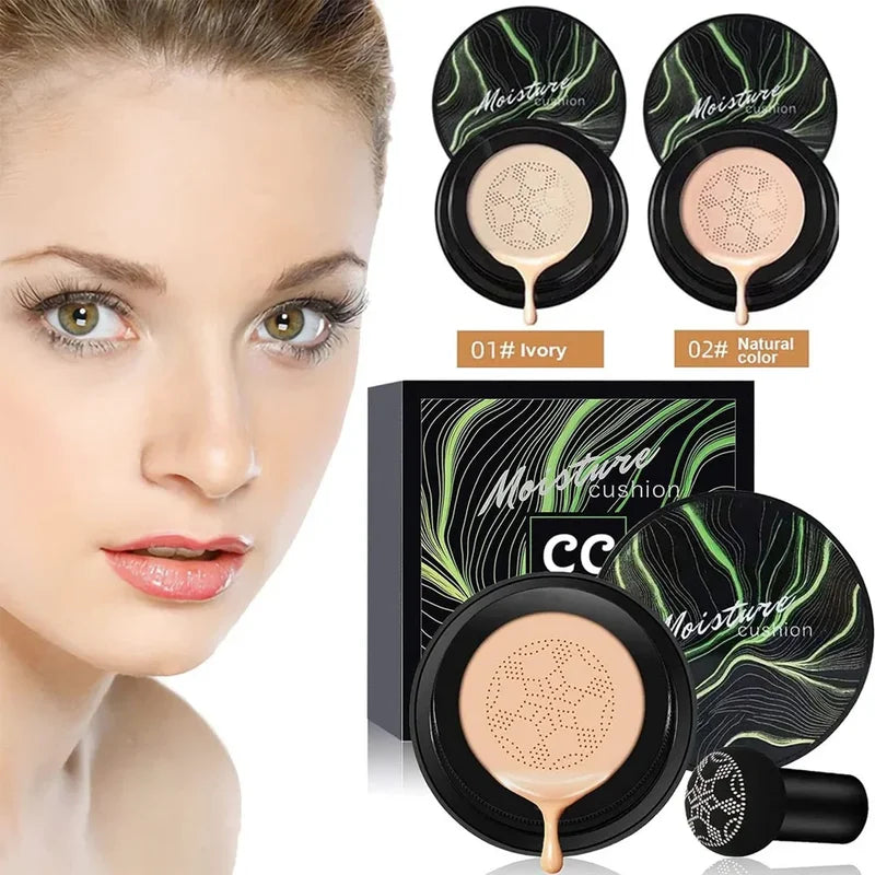 Waterproof Face Foundation with Mushroom Applicator - Moisturizing CC Cream for Face Makeup