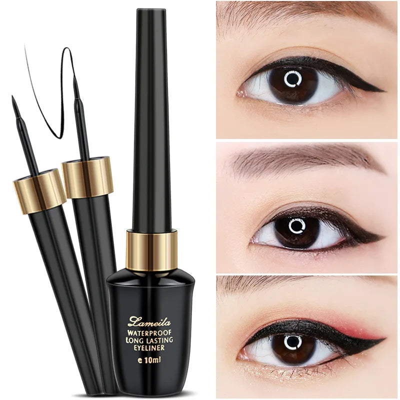Waterproof Liquid Eyeliner Pen with Fine Brush Head, Long-Lasting Black Makeup