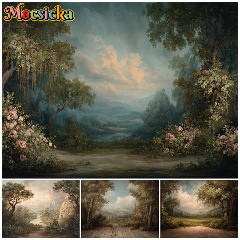 Photography Backdrop Retro Oil Painting Abstract Tree Natural Scenery Outdoor Studio Banner