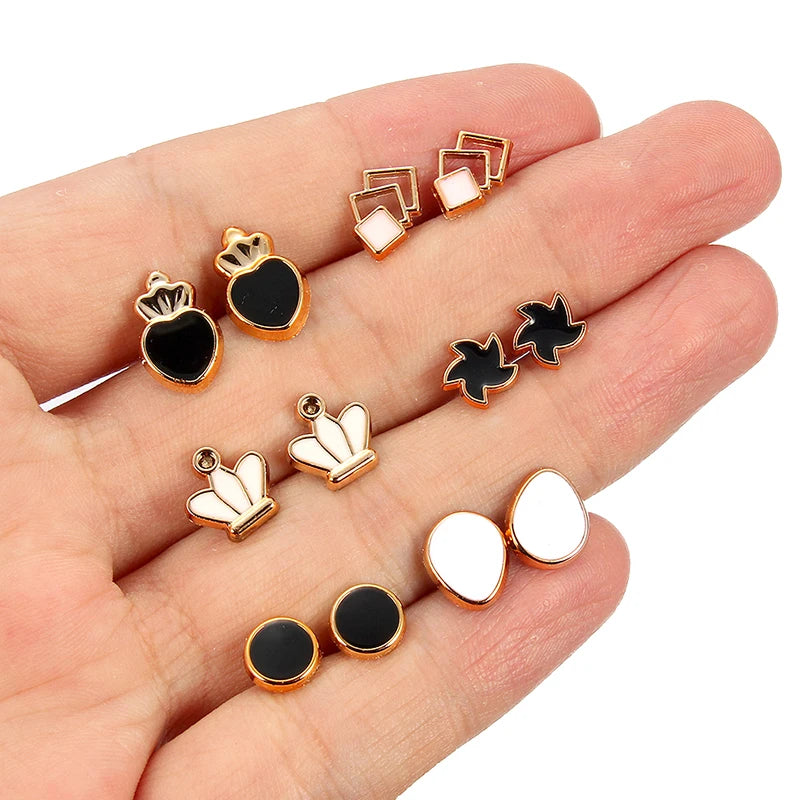 Mixed Style Enamel Animal Geometric Stud Earrings Set for Women Girls
