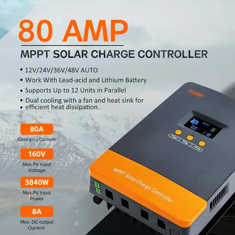 Parallel MPPT Solar Charge Controller 12V-48V 80A Max PV 160Vdc for Lithium Battery