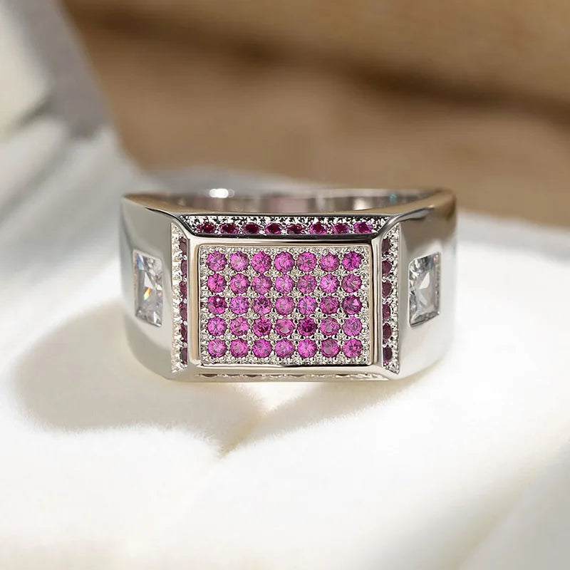 Mens Heart Wide Finger Ring Silver CZ Engagement Wedding Band for Women Men