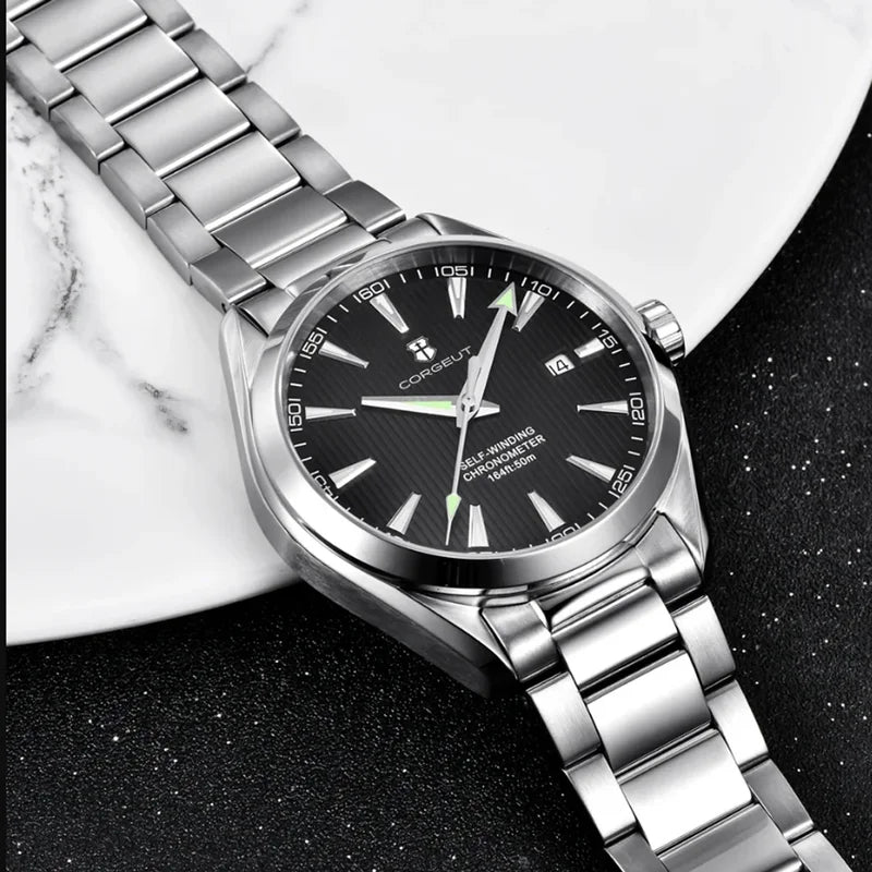 41mm Automatic Mechanical Wristwatch with Sapphire Glass and Stainless Steel Band
