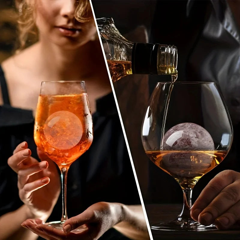 Large 2.4 Inch Silicone Ice Ball Maker for Whiskey & Cocktails with Funnel Lid Set