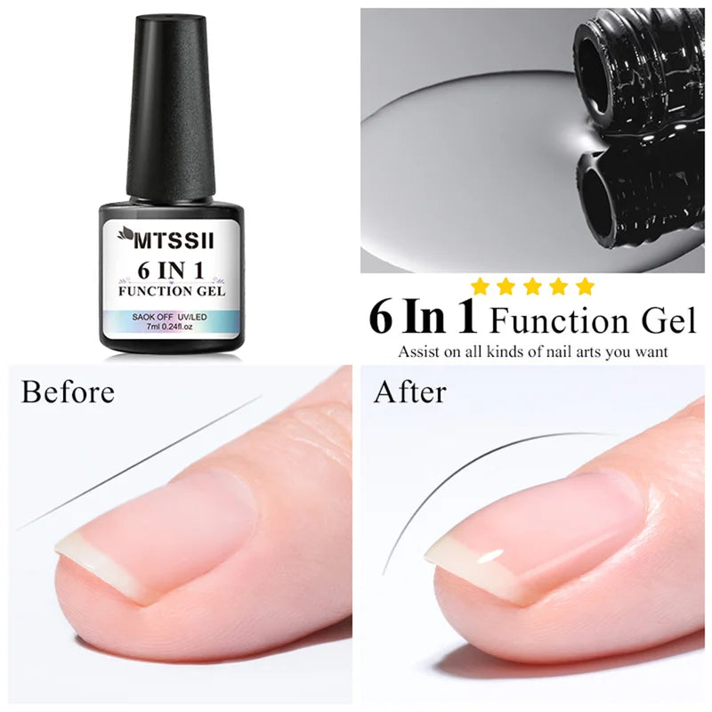 6 in 1 Nail Glue Gel for Acrylic Nails UV Base Top Coat Extension & Tips