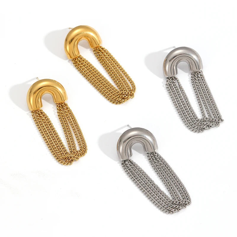 Waterproof Stainless Steel Tassel Chain Earrings for Women - Daily Jewelry