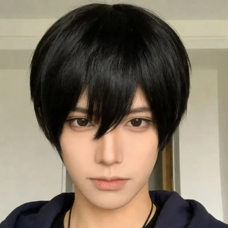 Anime Cosplay Wig 35cm Short Black Heat-Resistant Synthetic Hair for Men & Women
