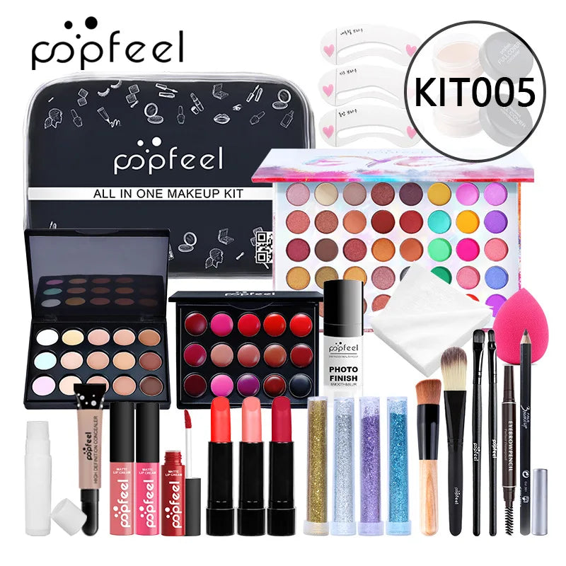 Complete Makeup Kit for Women - Eyeshadow Palette, Lip Gloss, Mascara & Brushes