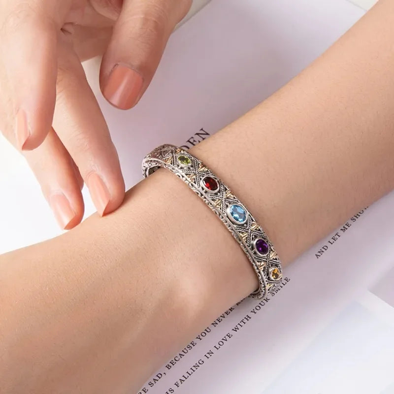 Silver Gemstone Bracelet for Women Wedding Jewelry Gift for Girlfriend