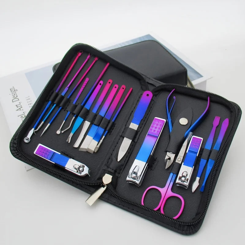 Professional Stainless Steel Manicure & Pedicure Kit with Travel Case - 9-18 Tools