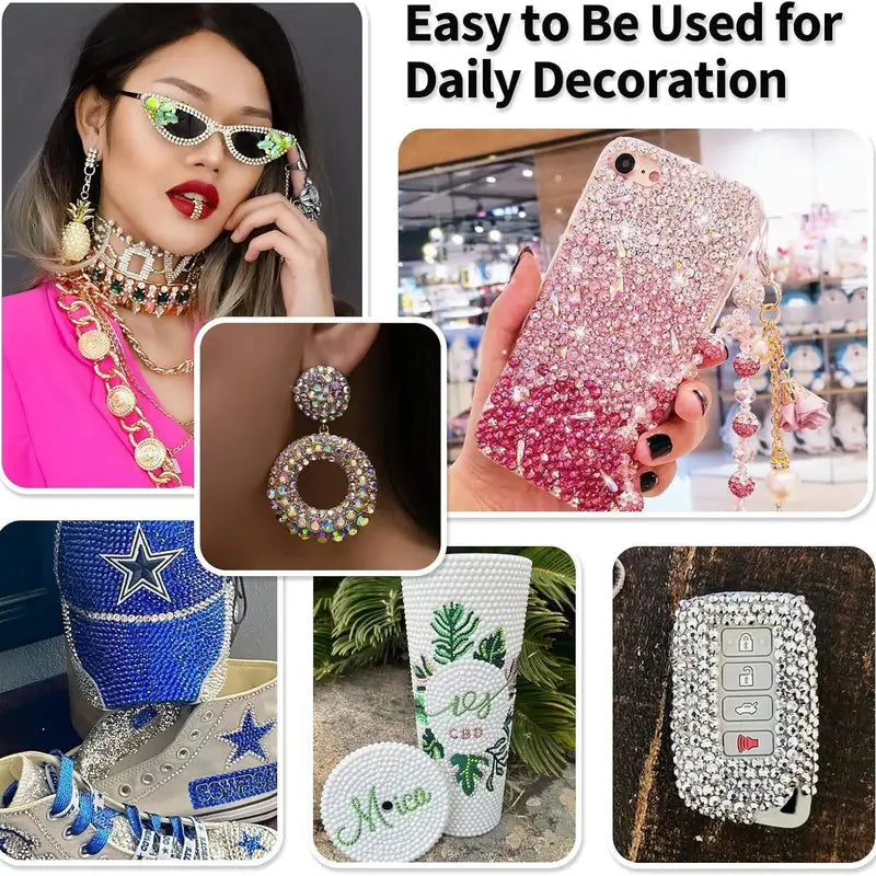 DIY Nail Art Rhinestones Set - Round AB Resin Glitter Stones for Manicure