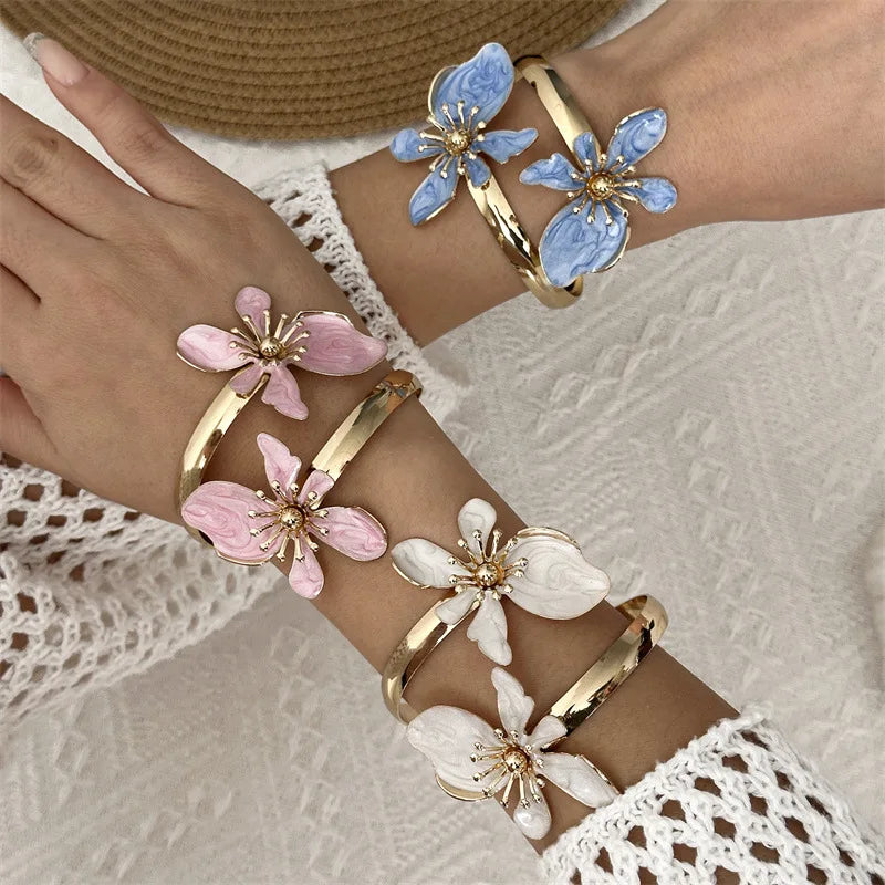 Large Flower Metal Bracelet for Women - Exaggerated Hollow Out Bangle Jewelry