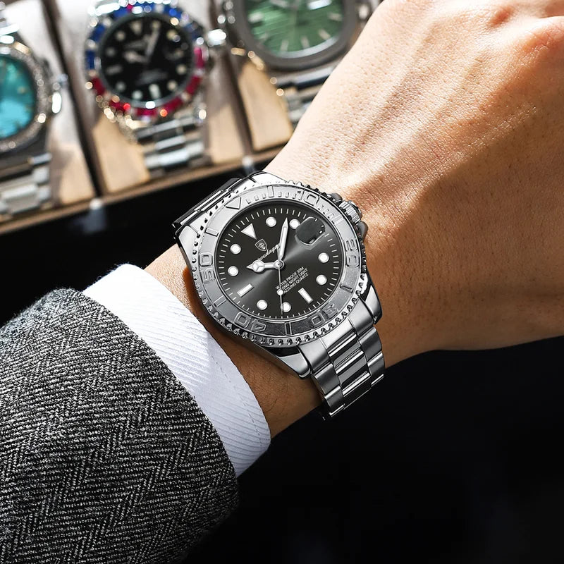 Men's Luxury Waterproof Stainless Steel Quartz Watch with Luminous Dial